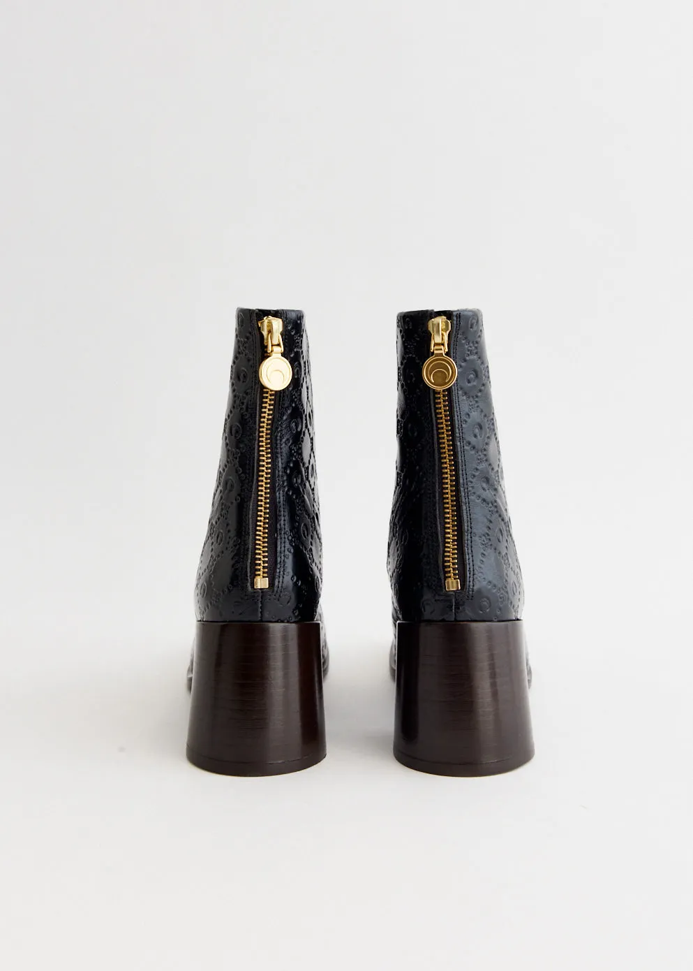Add Style To Your Life Moonogram Embossed Leather Block Boots
