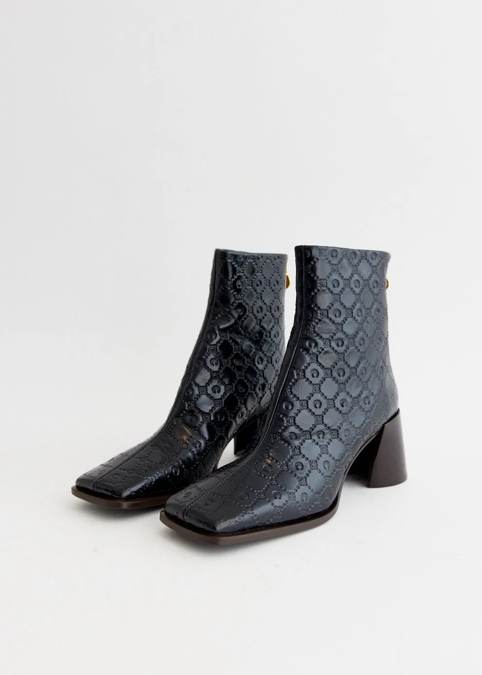 Branded Crossbody Bag For Travel Moonogram Embossed Leather Block Boots