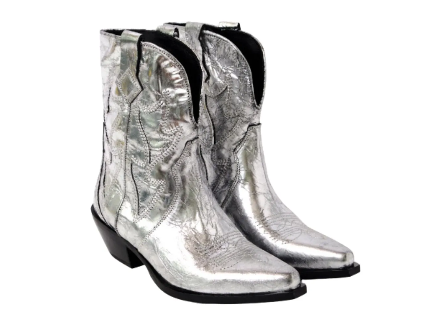 Free People: Way Out West Cowboy Boot in Pale Pewter Metallic