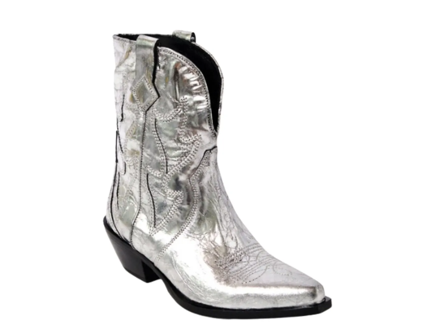Free People: Way Out West Cowboy Boot in Pale Pewter Metallic