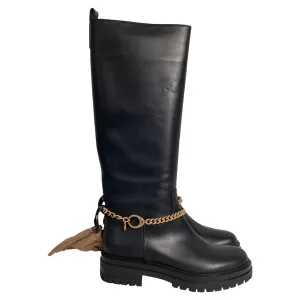 Gianvito Rossi Chain-Embellished Knee-High Boots in Black Leather