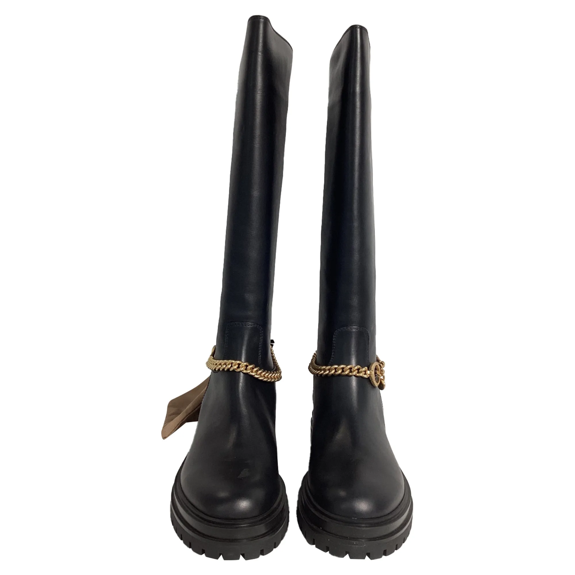 Gianvito Rossi Chain-Embellished Knee-High Boots in Black Leather