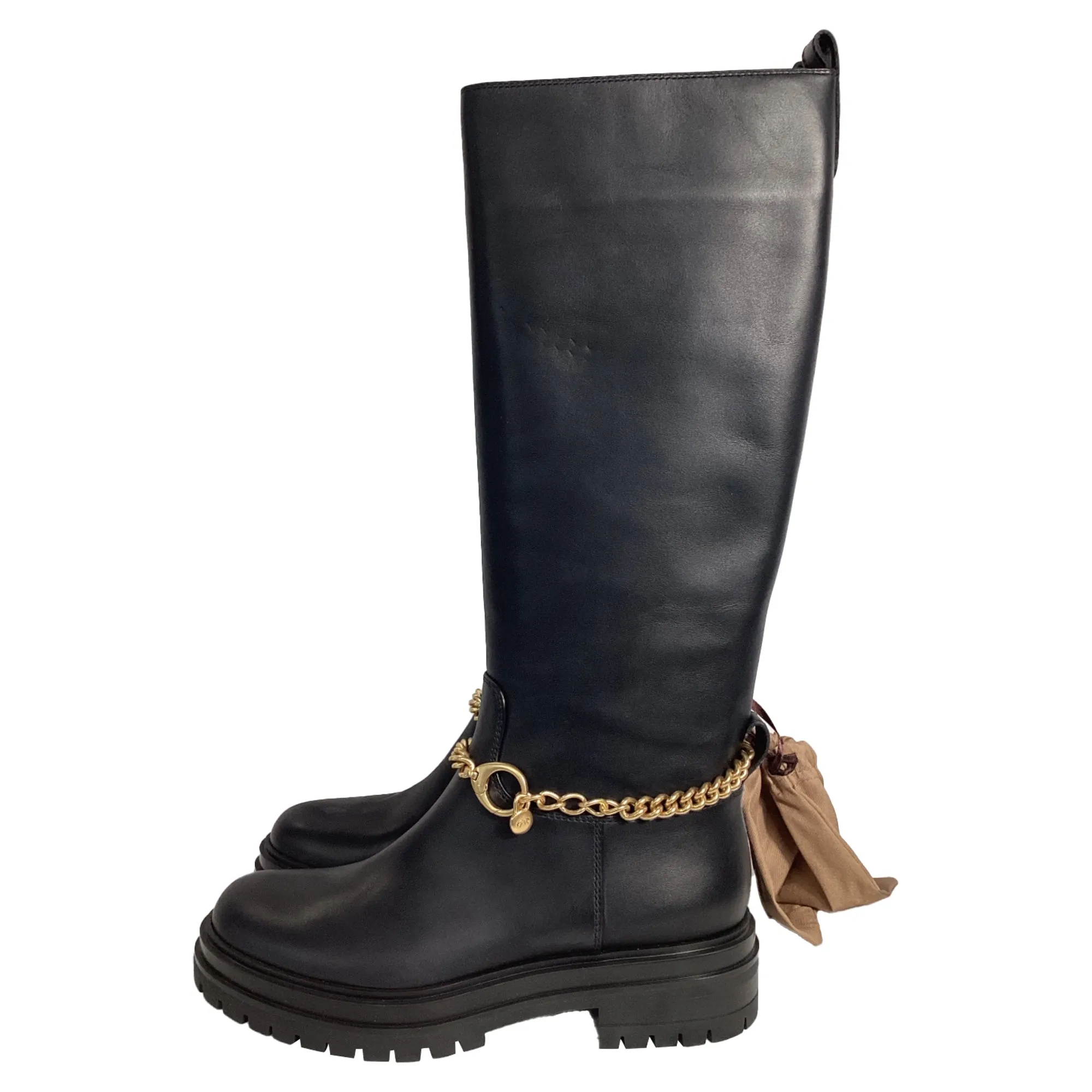 Gianvito Rossi Chain-Embellished Knee-High Boots in Black Leather