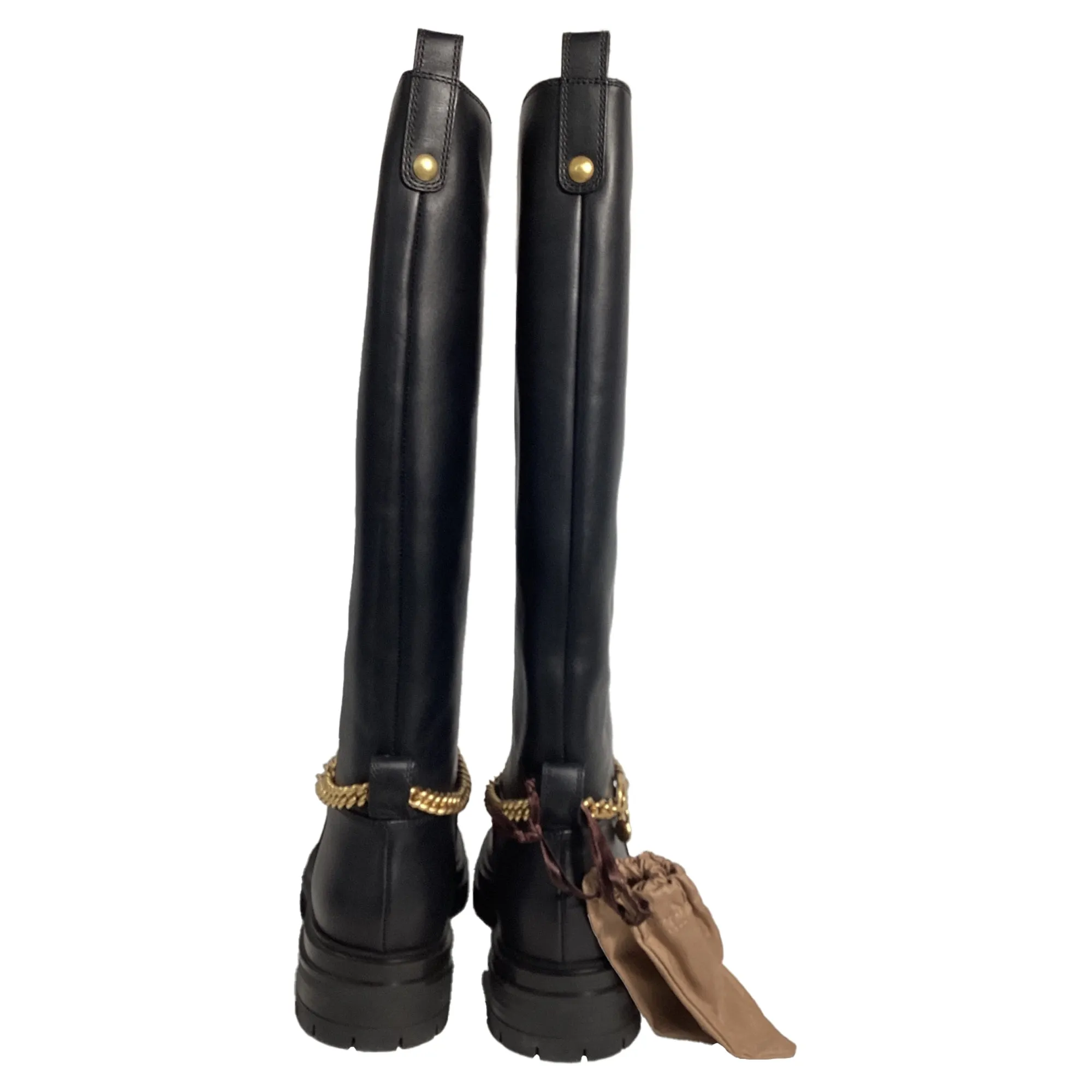 Gianvito Rossi Chain-Embellished Knee-High Boots in Black Leather