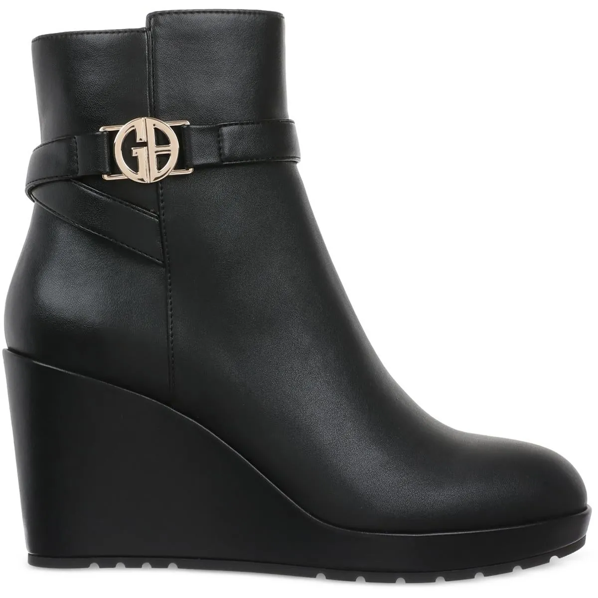Gloria Womens Belted Faux Leather Wedge Boots