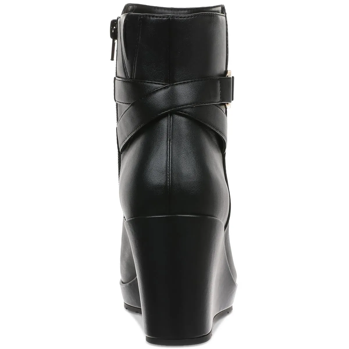 Gloria Womens Belted Faux Leather Wedge Boots