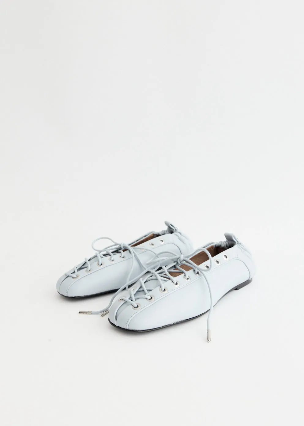 Metallic Leather Eyelets Lace Up Ballerinas