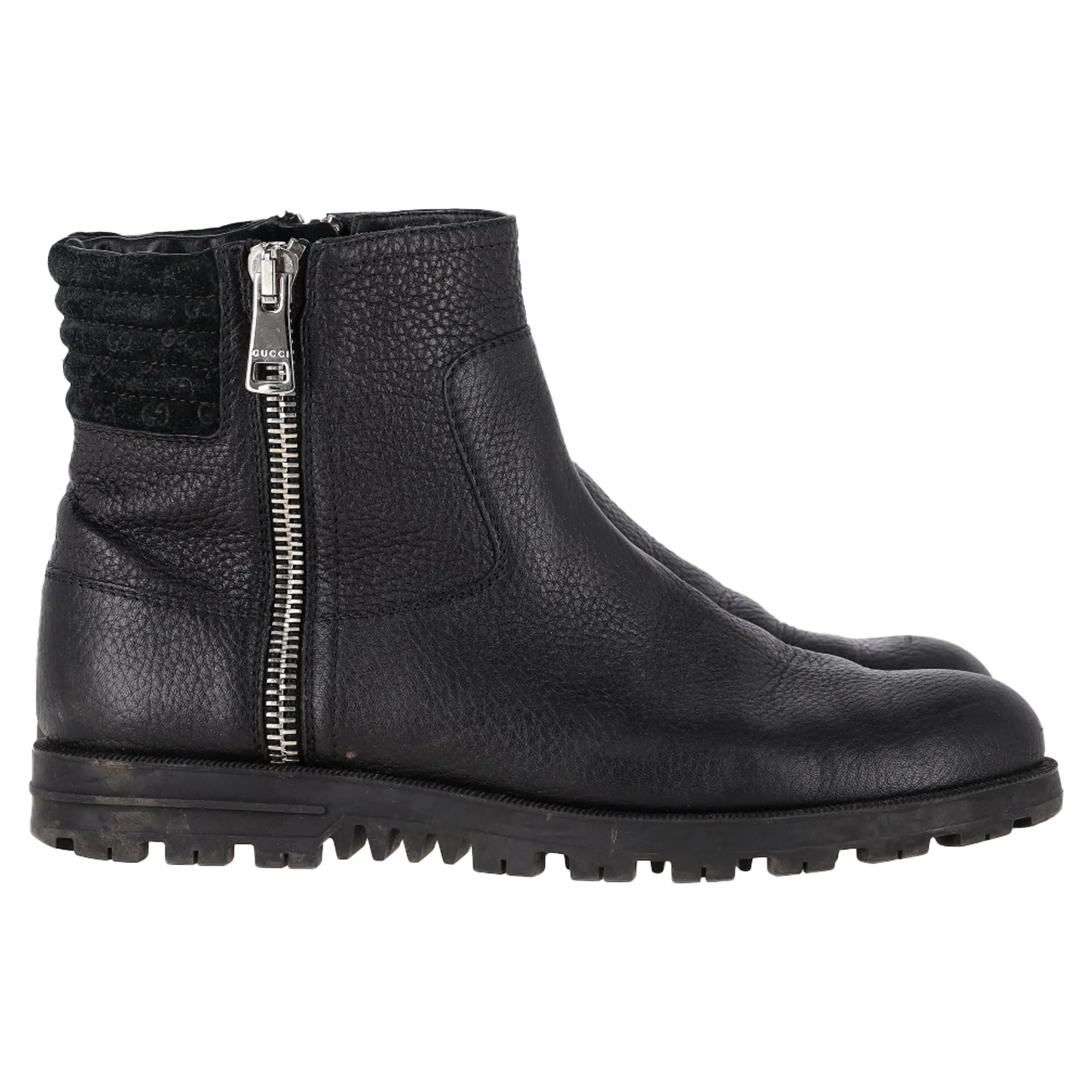 Gucci Micro GG Zipped Ankle Boots in Black Leather