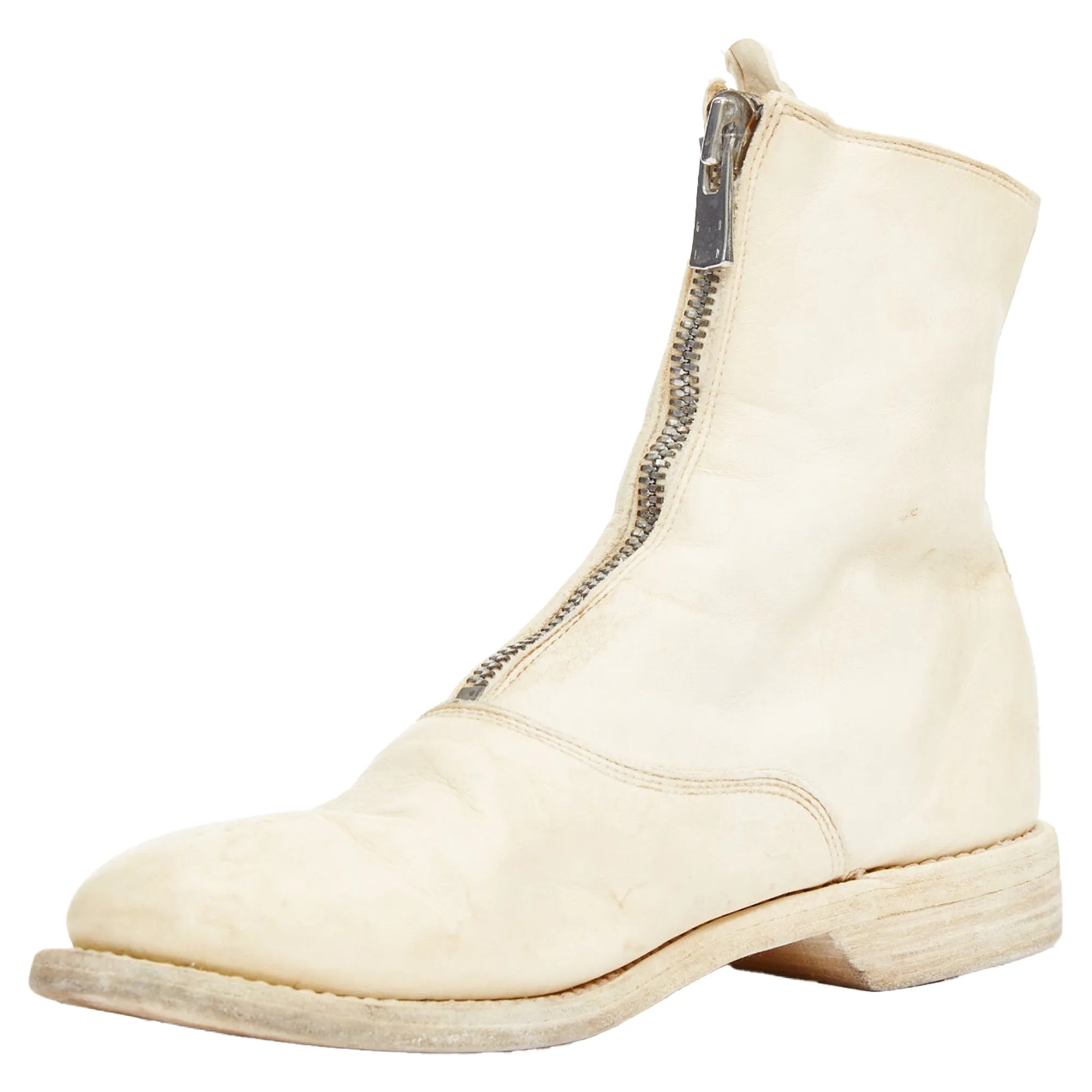 Guidi cream full grain leather front zip combat boots