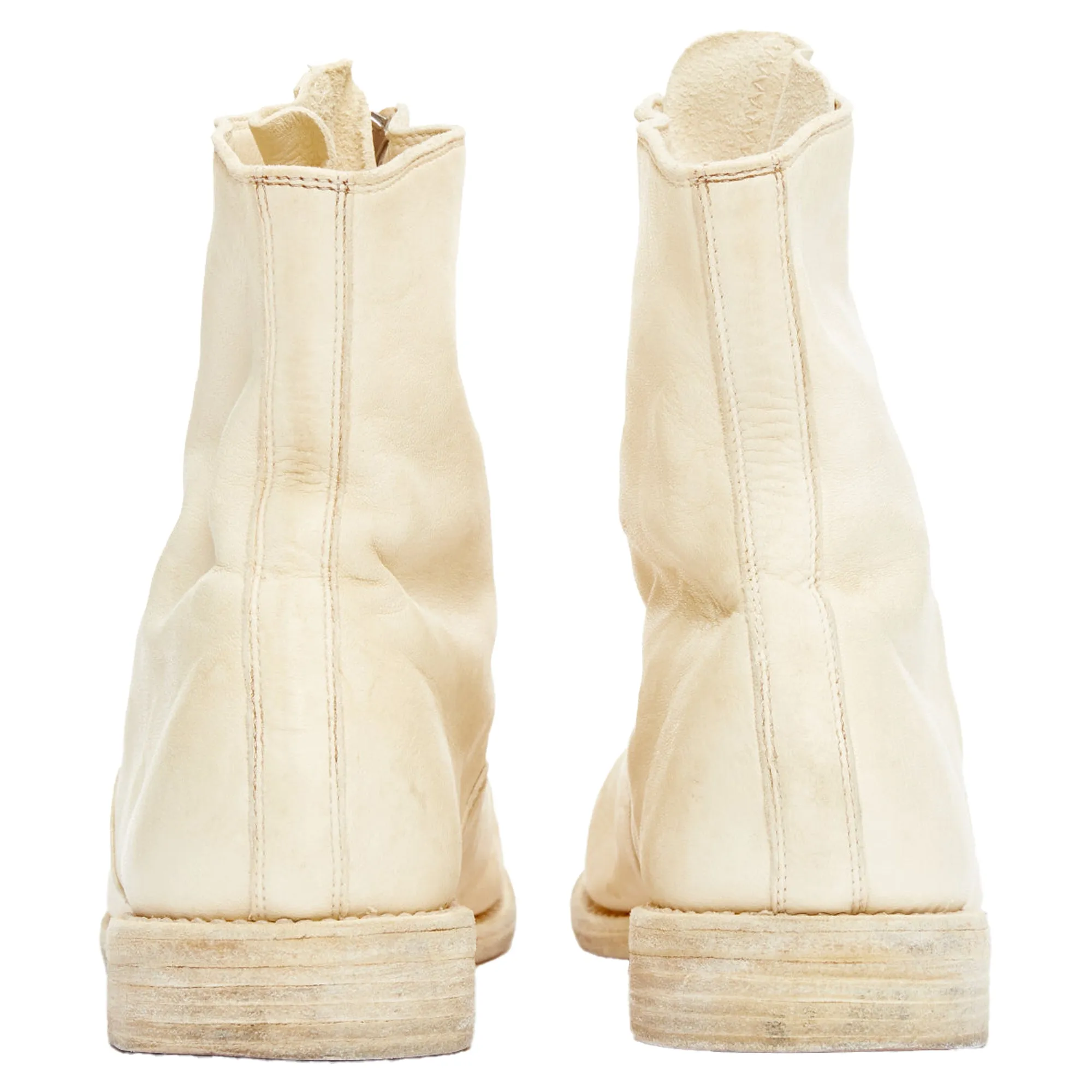 Guidi cream full grain leather front zip combat boots