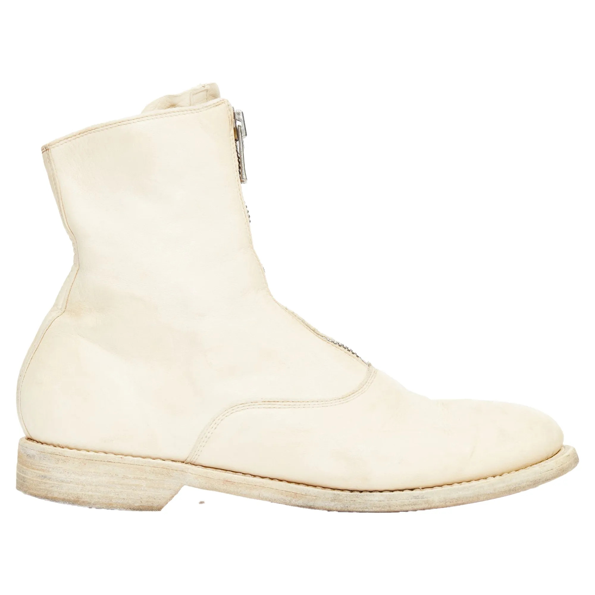 Guidi cream full grain leather front zip combat boots