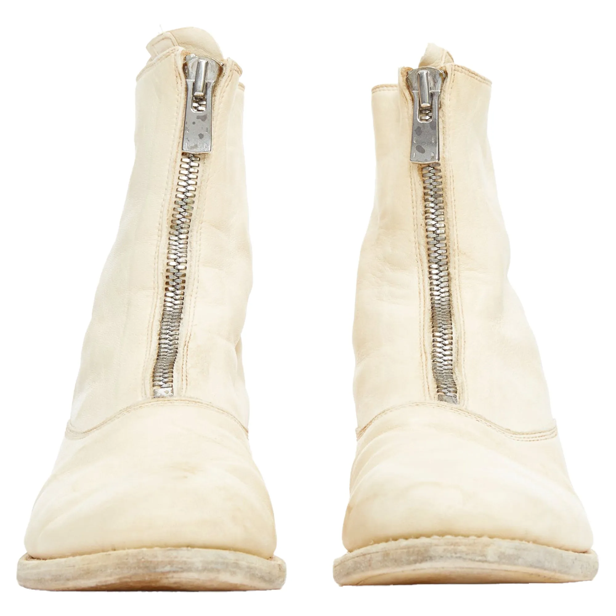 Guidi cream full grain leather front zip combat boots