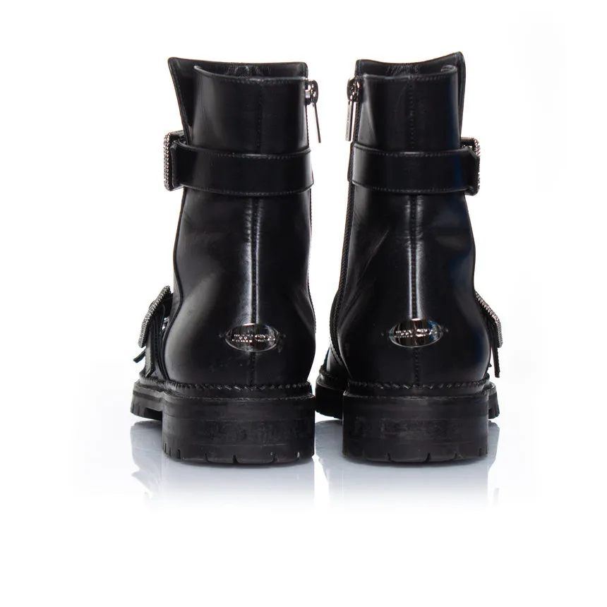 Hank flat jewel buckle ankle boots