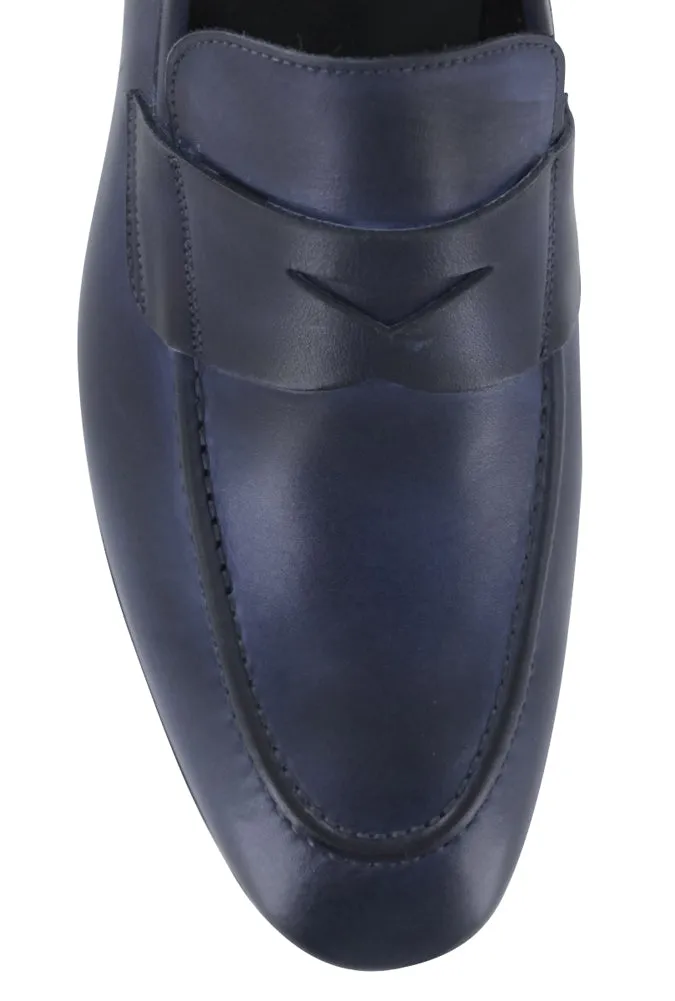 Fiori Di Lusso Navy Blue Penny Loafers Canvas, Waterproof