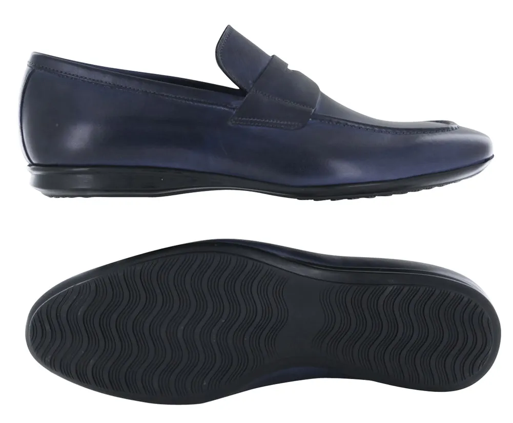 Neoprene Fiori Di Lusso Navy Blue Penny Loafers