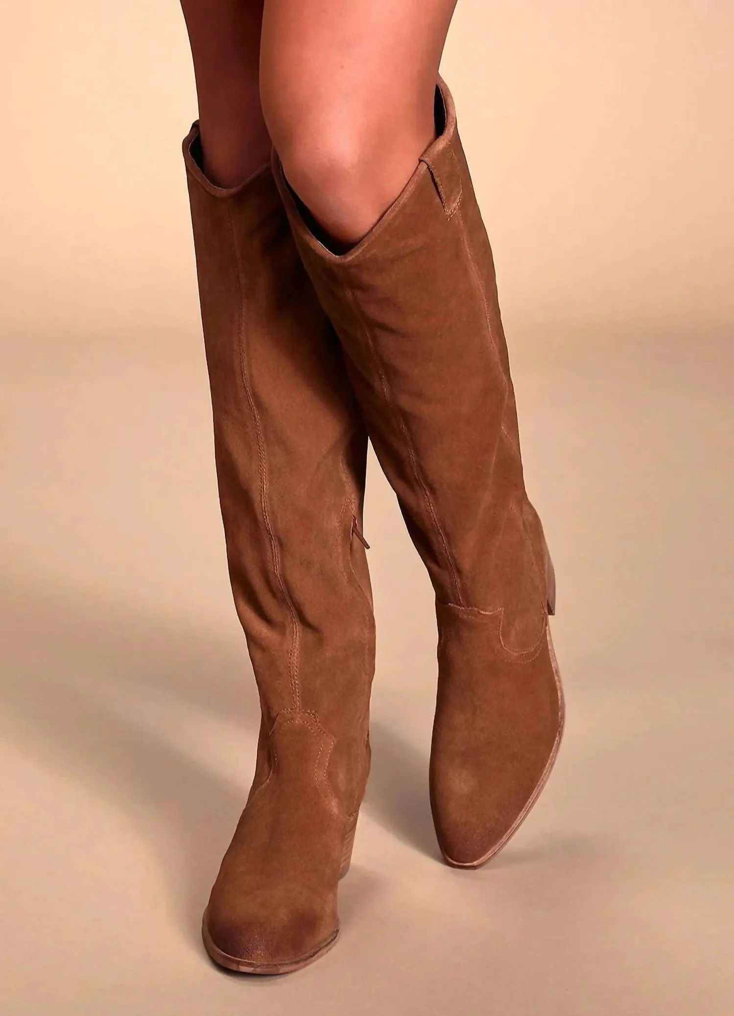 Izzy Suede Upper High Bootie In Cognac