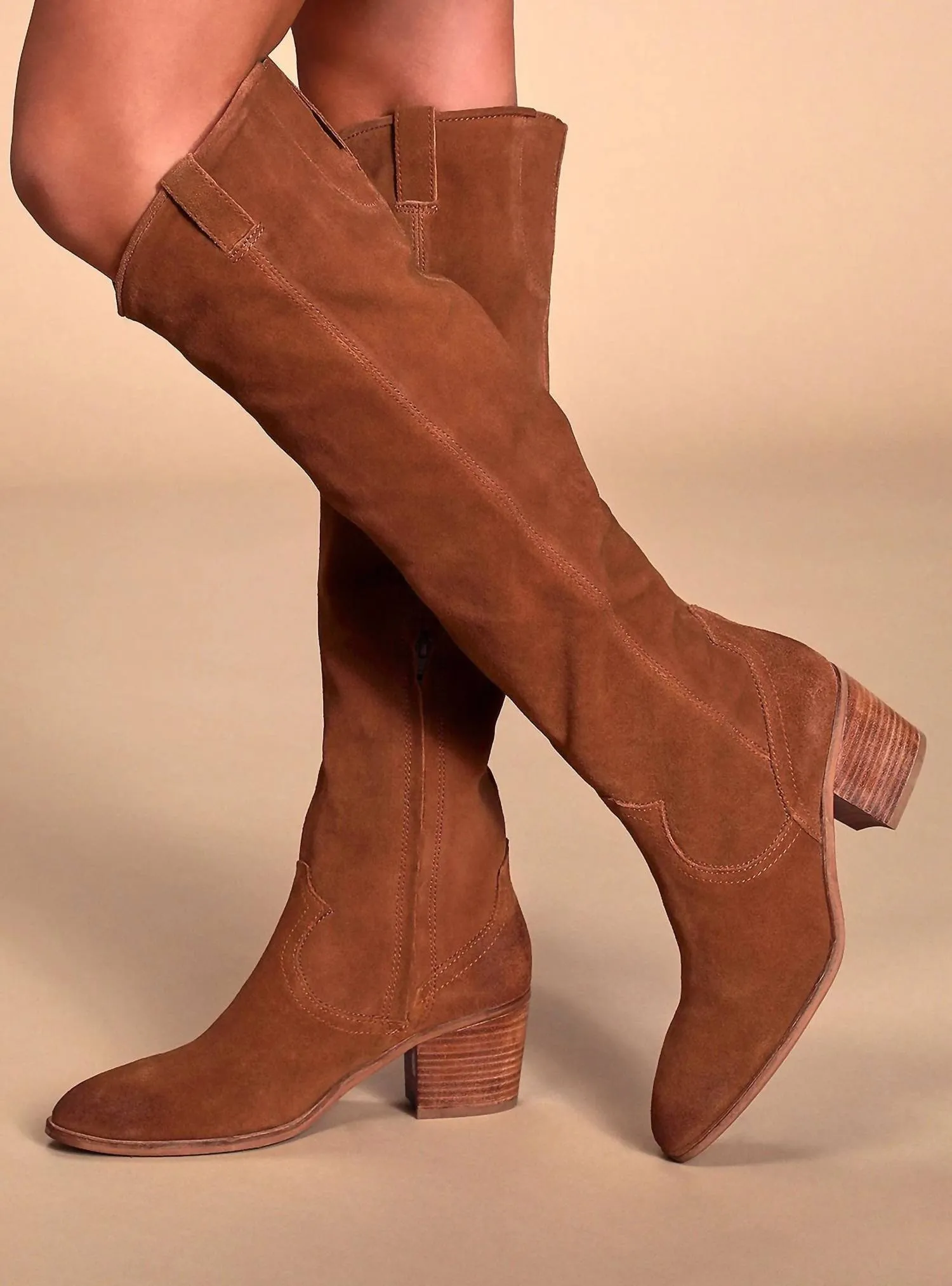 Izzy Suede Upper High Bootie In Cognac
