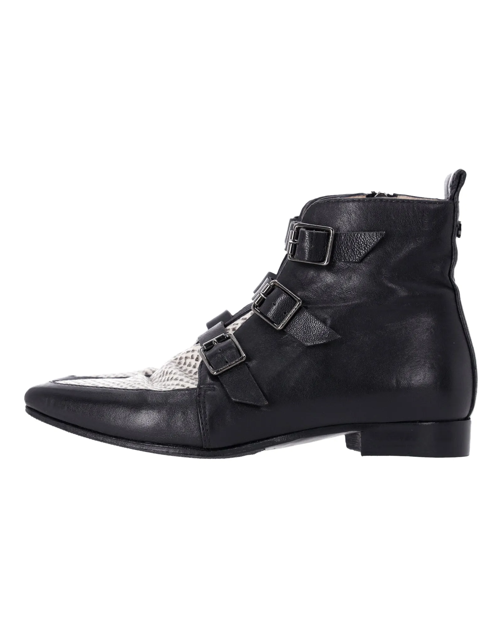 Jimmy Choo Marlin Snake Print Ankle Boots in Black Leather
