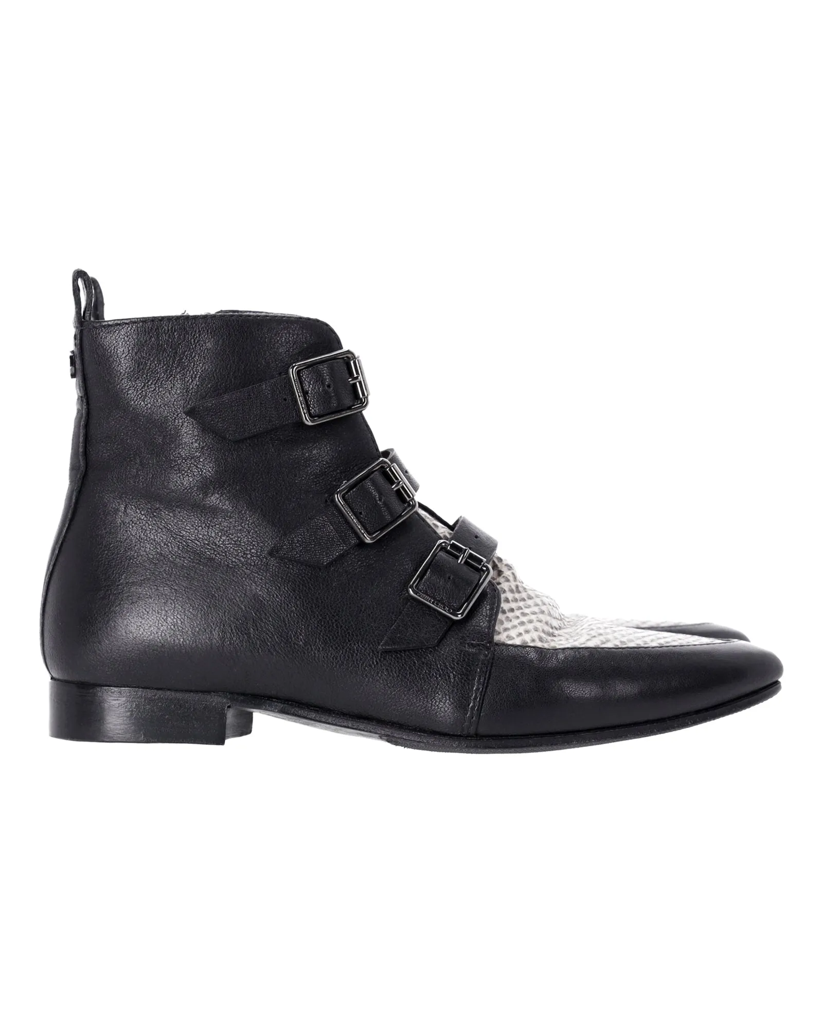 Jimmy Choo Marlin Snake Print Ankle Boots in Black Leather