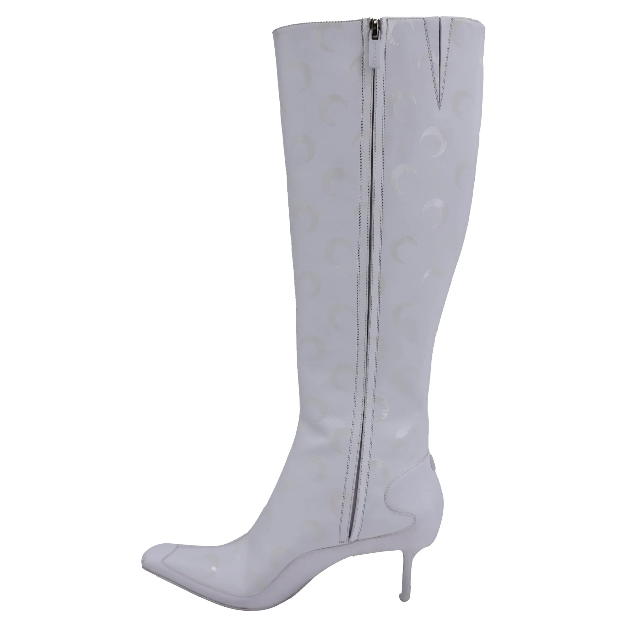 Jimmy Choo x Marine Serre Half Moon Print Knee-High Boots in White Leather