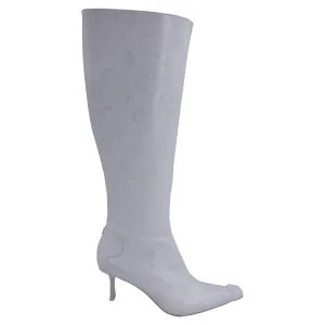 Jimmy Choo x Marine Serre Half Moon Print Knee-High Boots in White Leather