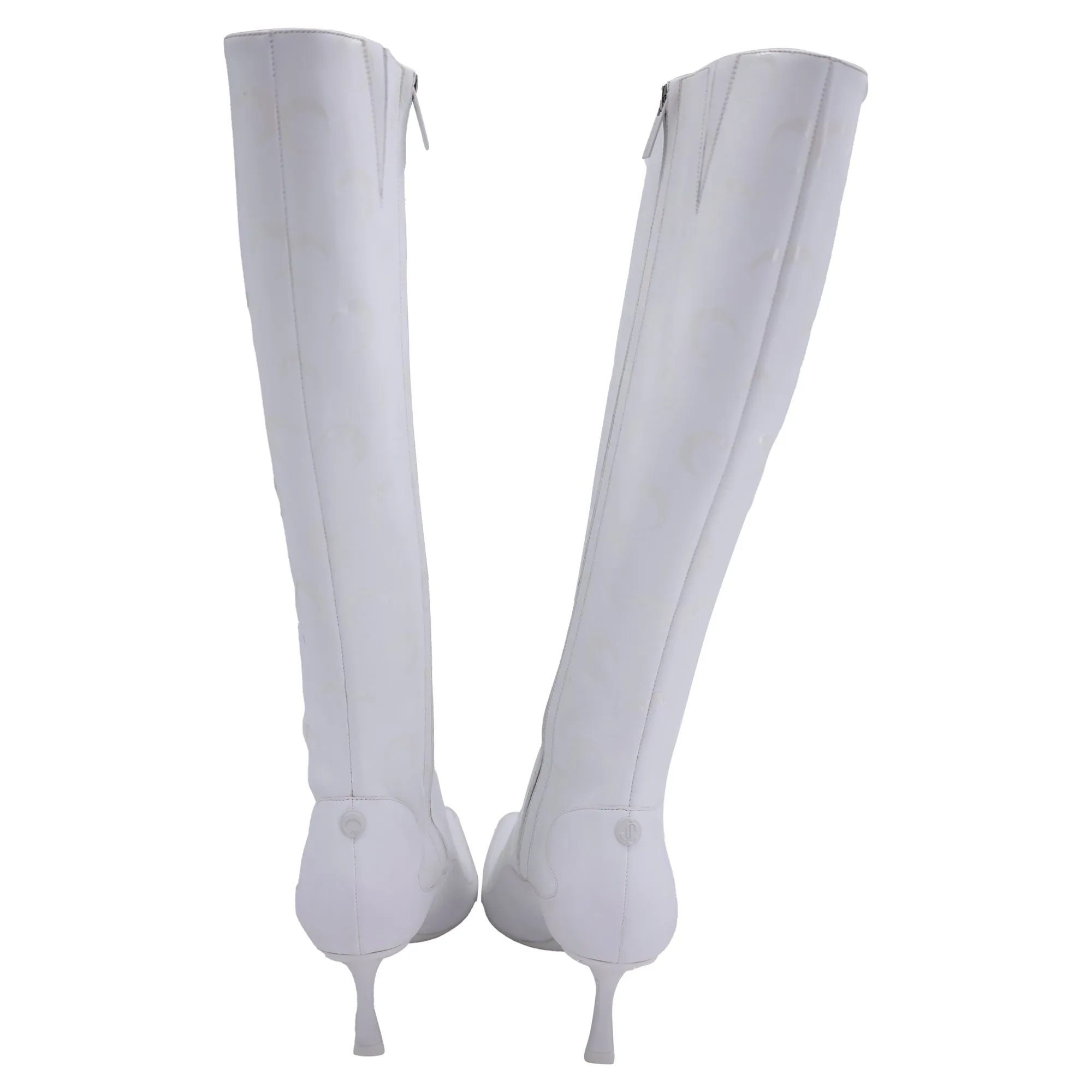 Jimmy Choo x Marine Serre Half Moon Print Knee-High Boots in White Leather