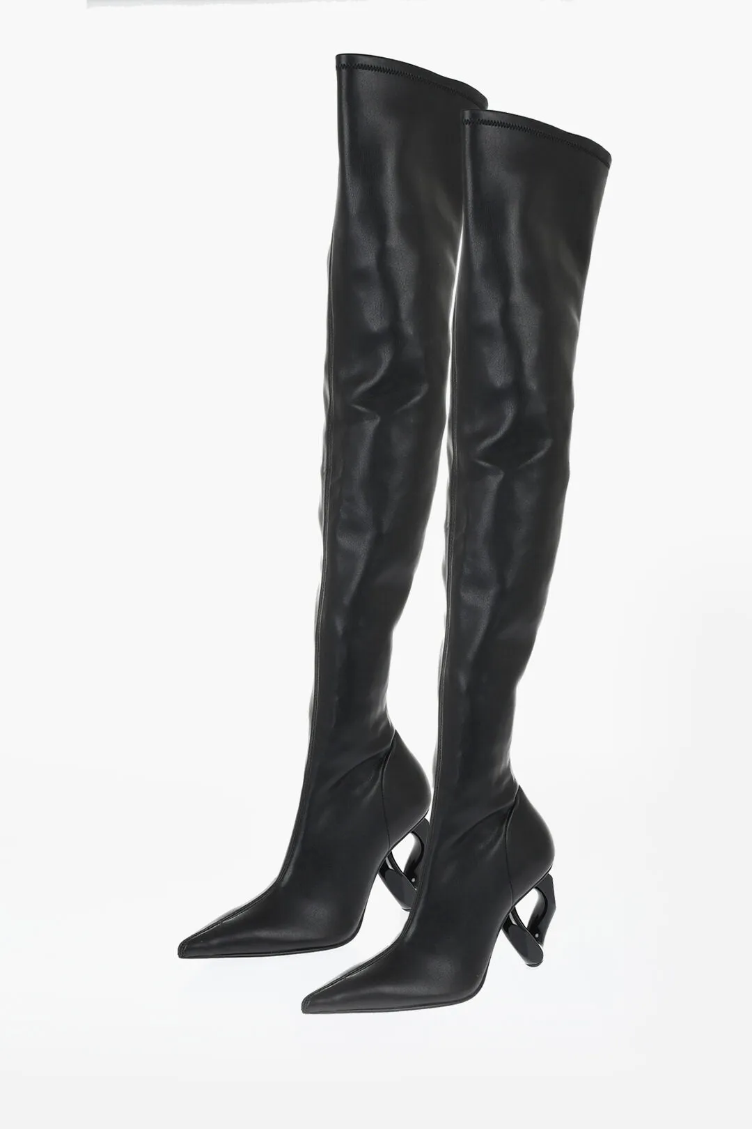 J.w.anderson Pointed Leather Chain Thigh-High Boots With Statement Heel 9
