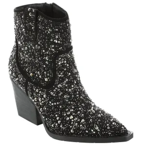 Kady Pearl Rhinestone Booties In Black
