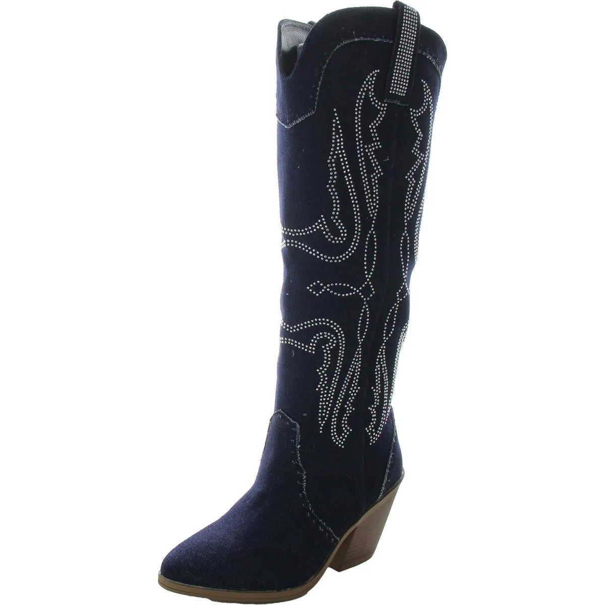 Kammy Rhinestone Womens Faux Suede Tall Cowboy, Western Boots