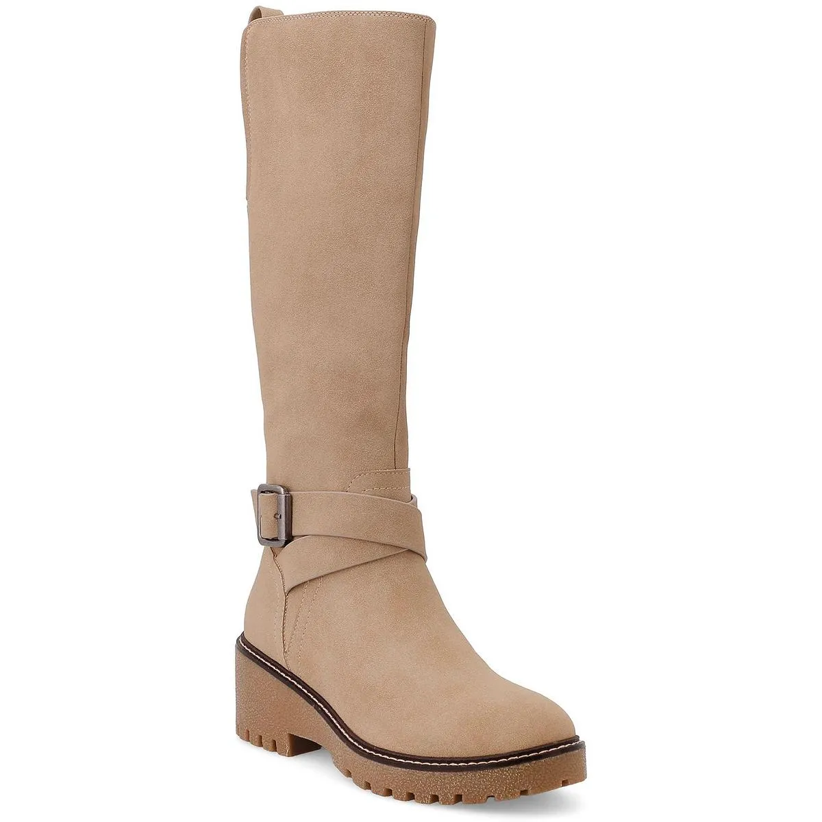 Kathleen Womens Faux Suede Lugged Sole Knee-High Boots
