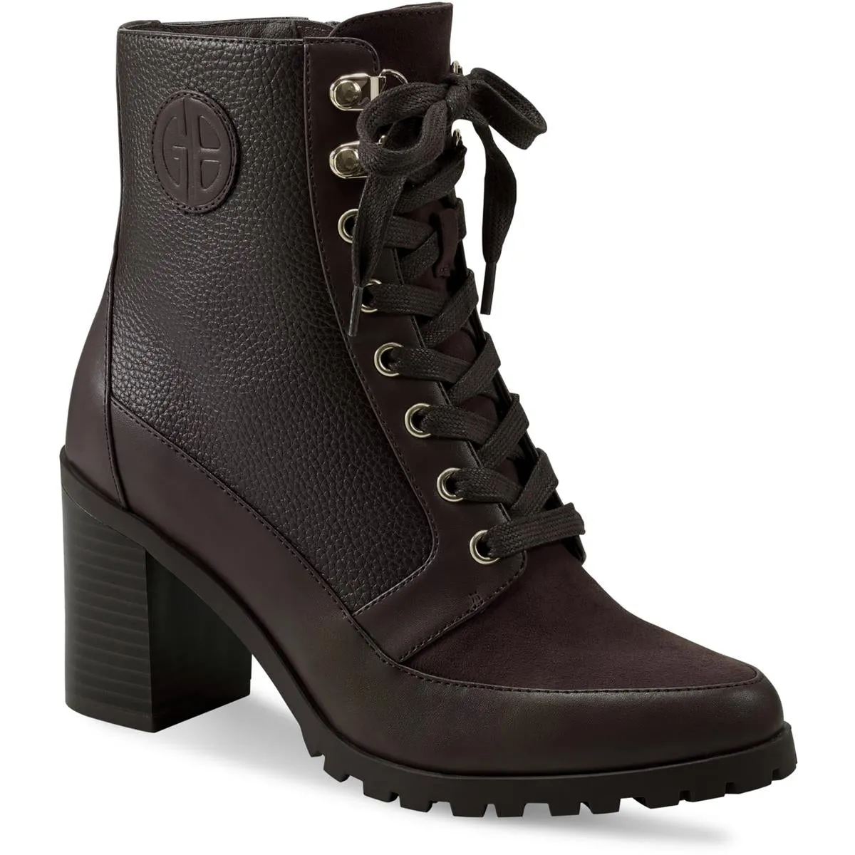 Keegann Womens Faux Leather Pointed Toe Combat & Lace-Up Boots