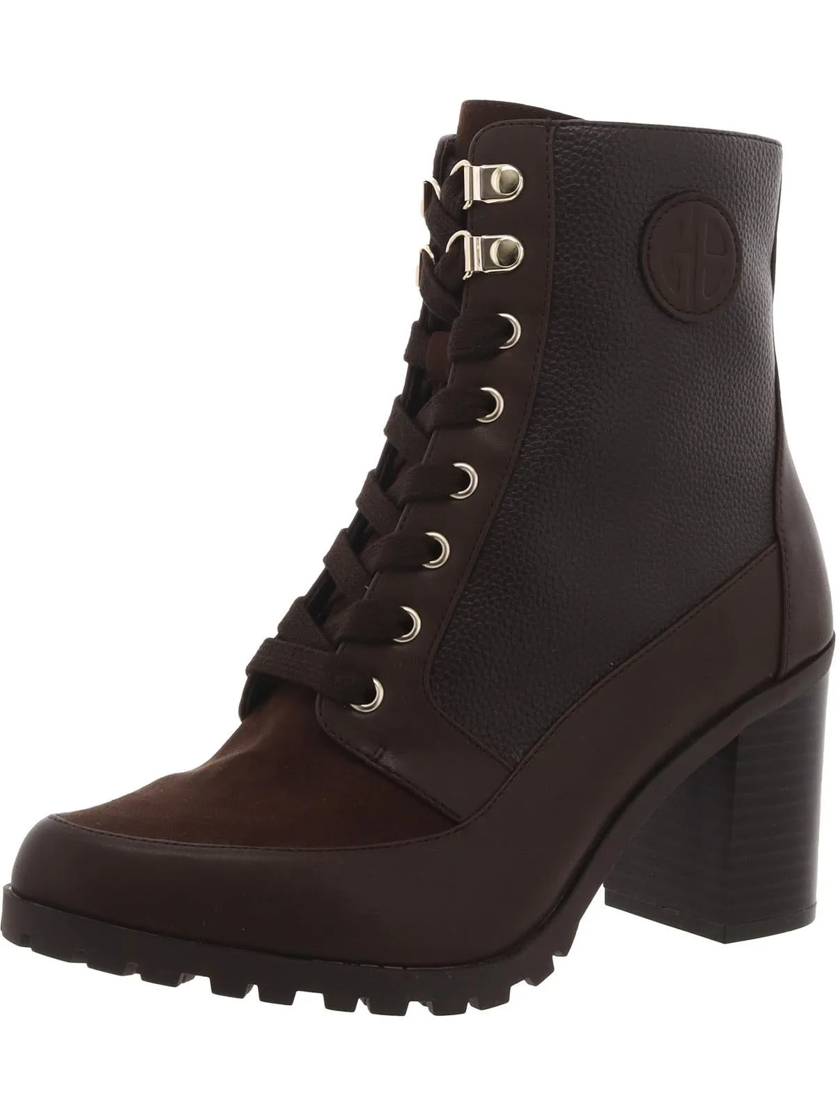 Keegann Womens Faux Leather Pointed Toe Combat & Lace-Up Boots