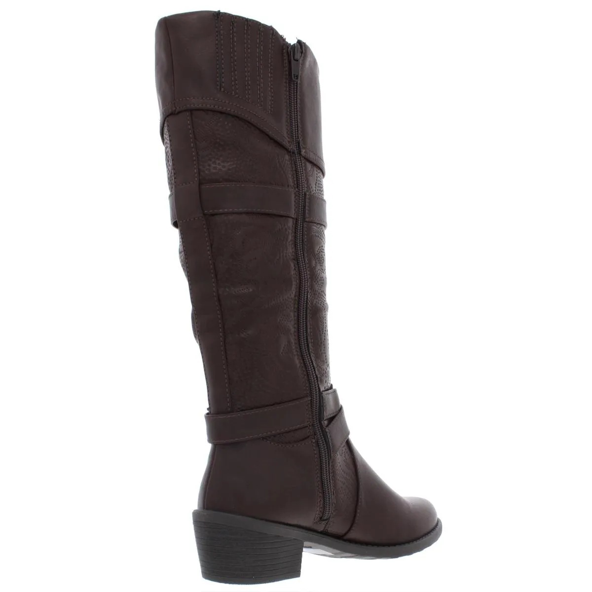 Kelsa Womens Faux Leather Embossed Riding Boots