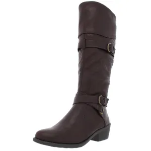 Kelsa Womens Faux Leather Embossed Riding Boots