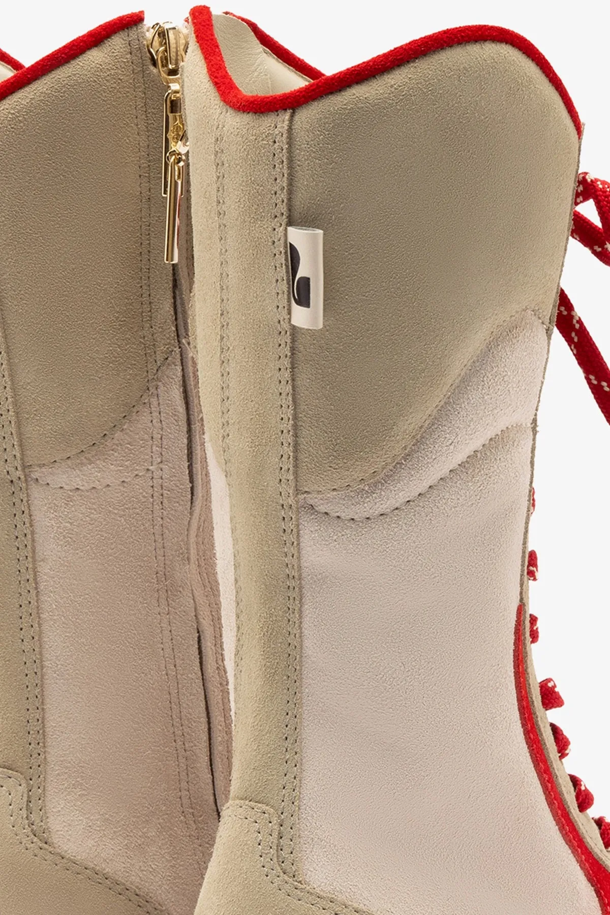Larroud x Jonathan Cohen Flat Lo Sneaker Boot In Ivory, Oyster Grey and Scarlet Suede