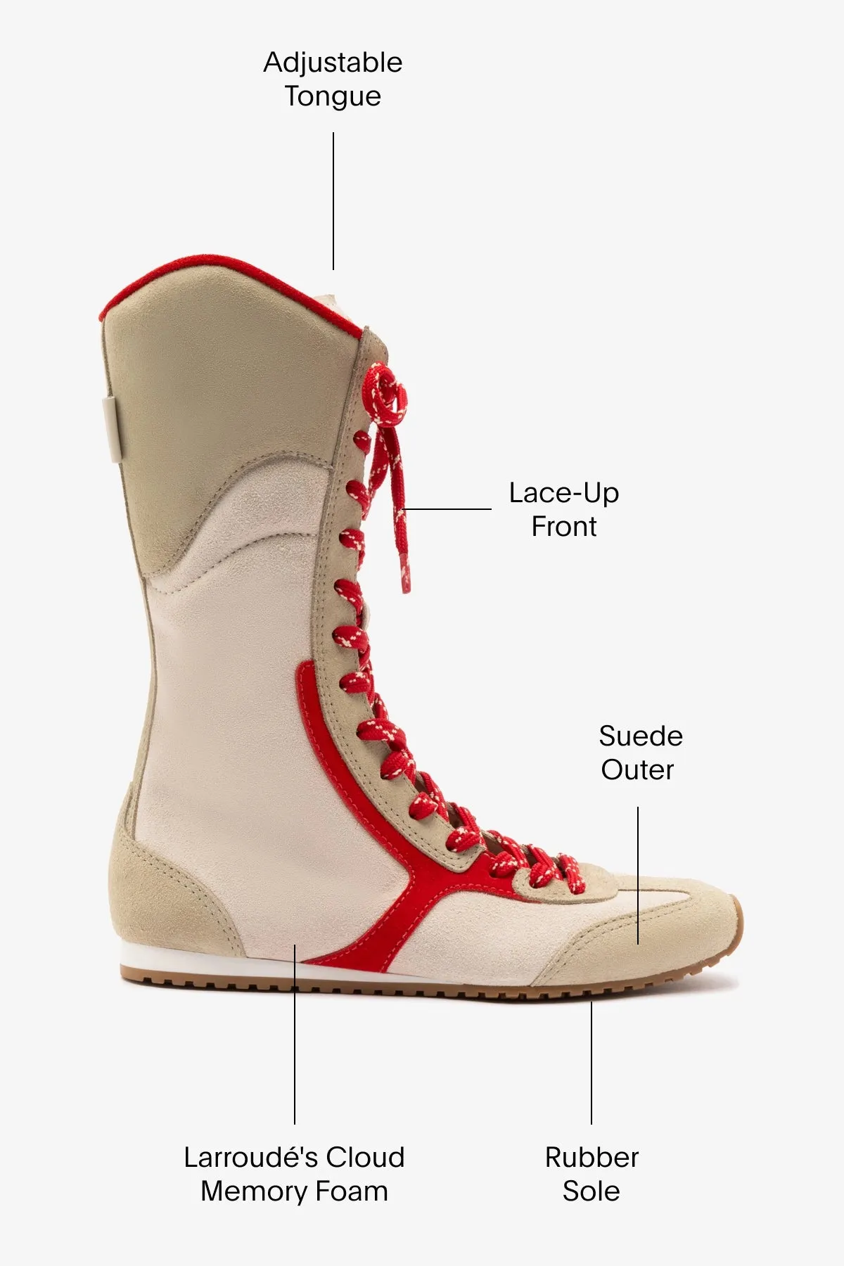 Larroud x Jonathan Cohen Flat Lo Sneaker Boot In Ivory, Oyster Grey and Scarlet Suede