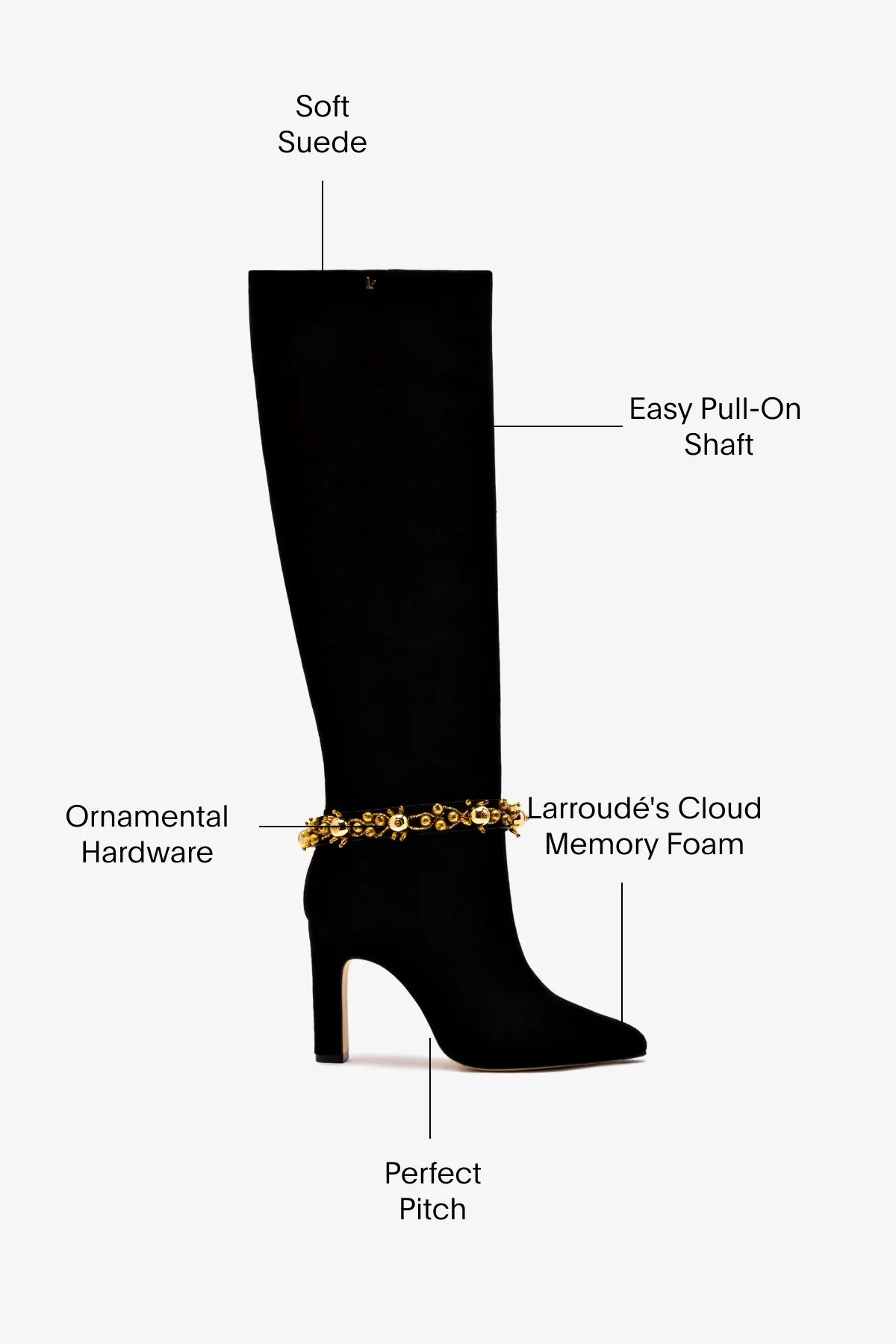 Larroud x Libertine Boot In Black Suede Leather and Golden Balls