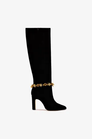 Larroud x Libertine Boot In Black Suede Leather and Golden Balls