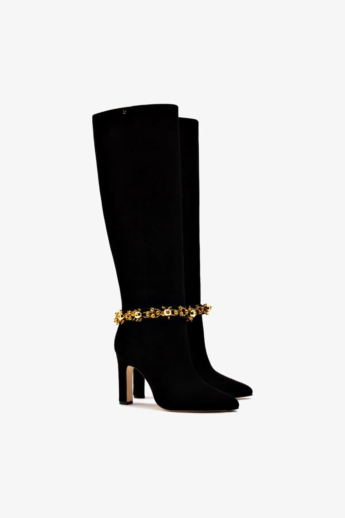 Larroud x Libertine Boot In Black Suede Leather and Golden Balls