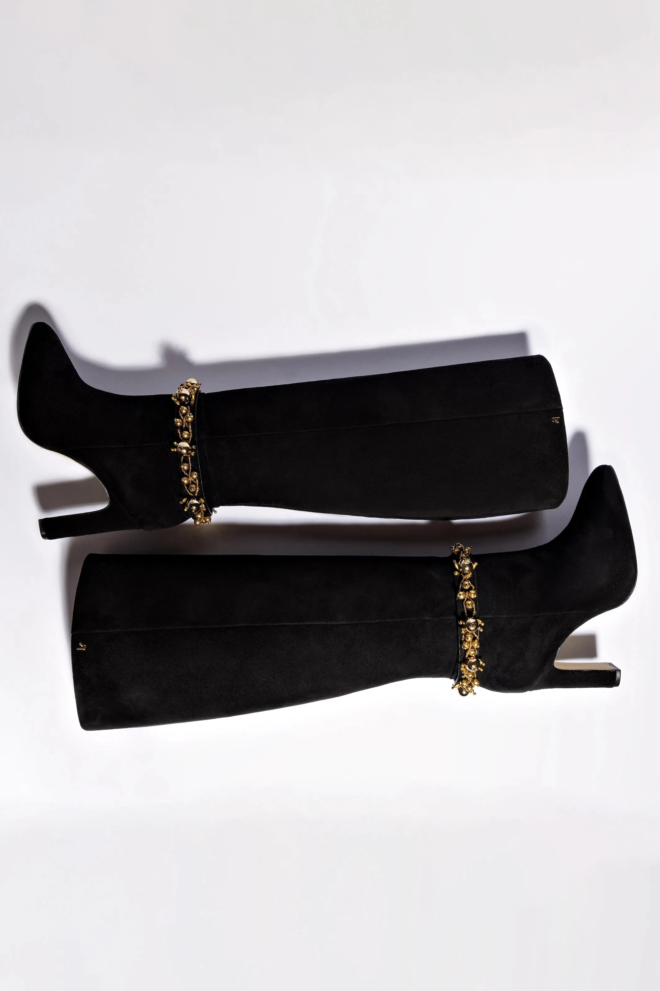 Larroud x Libertine Boot In Black Suede Leather and Golden Balls