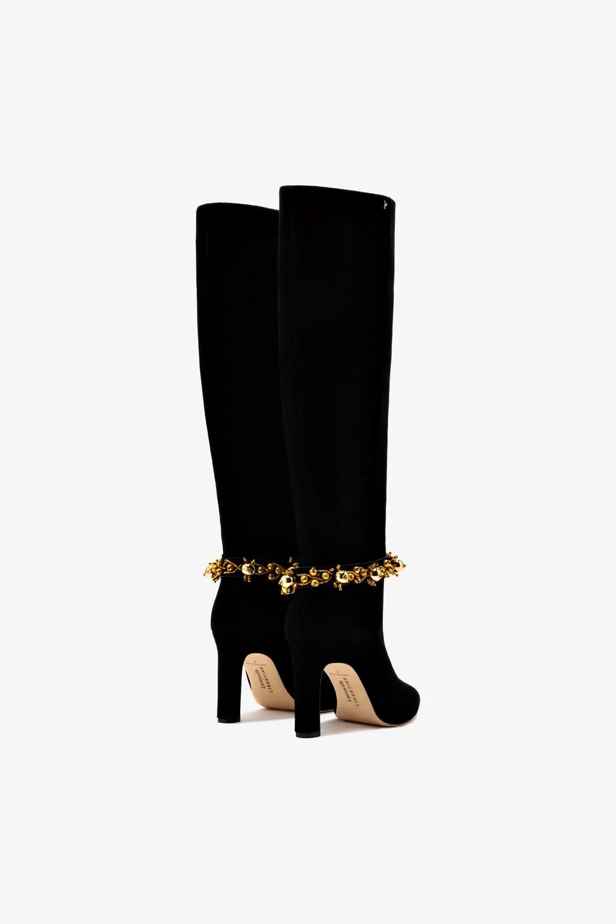 Larroud x Libertine Boot In Black Suede Leather and Golden Balls
