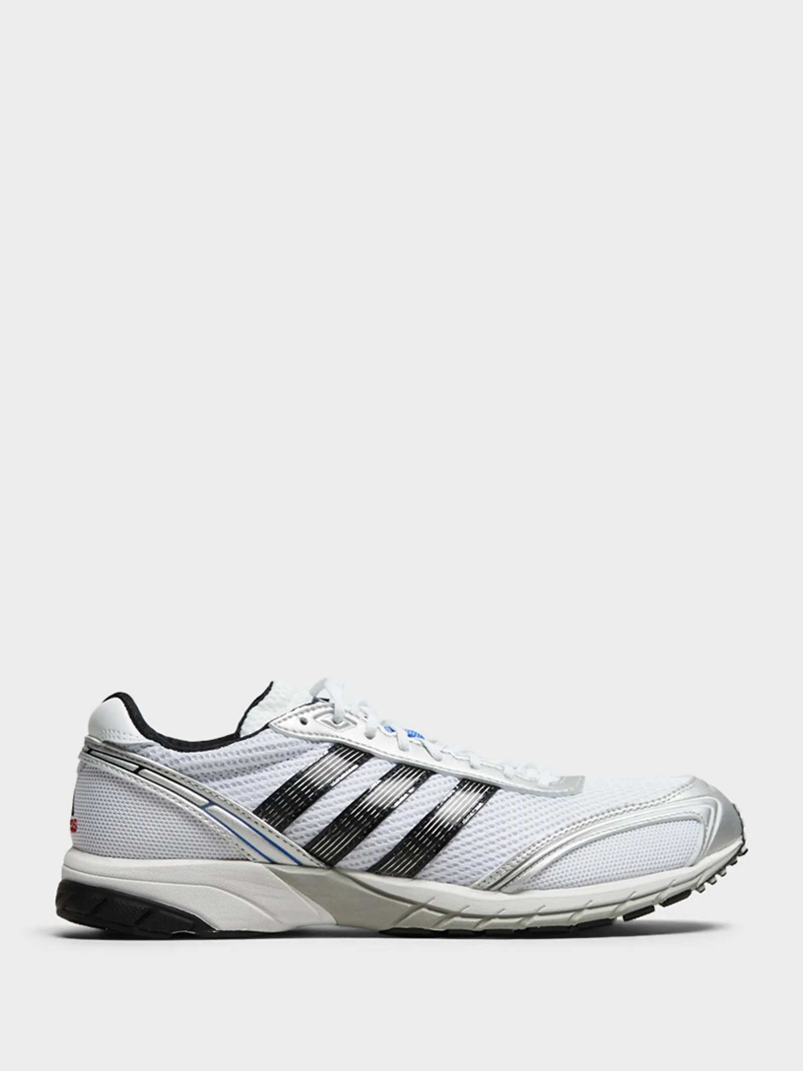 Life Essential Adizero Adios OG Sneakers in White, Hi-Res Blue and Grey Five Formal style deal Water-Resistant, Canvas