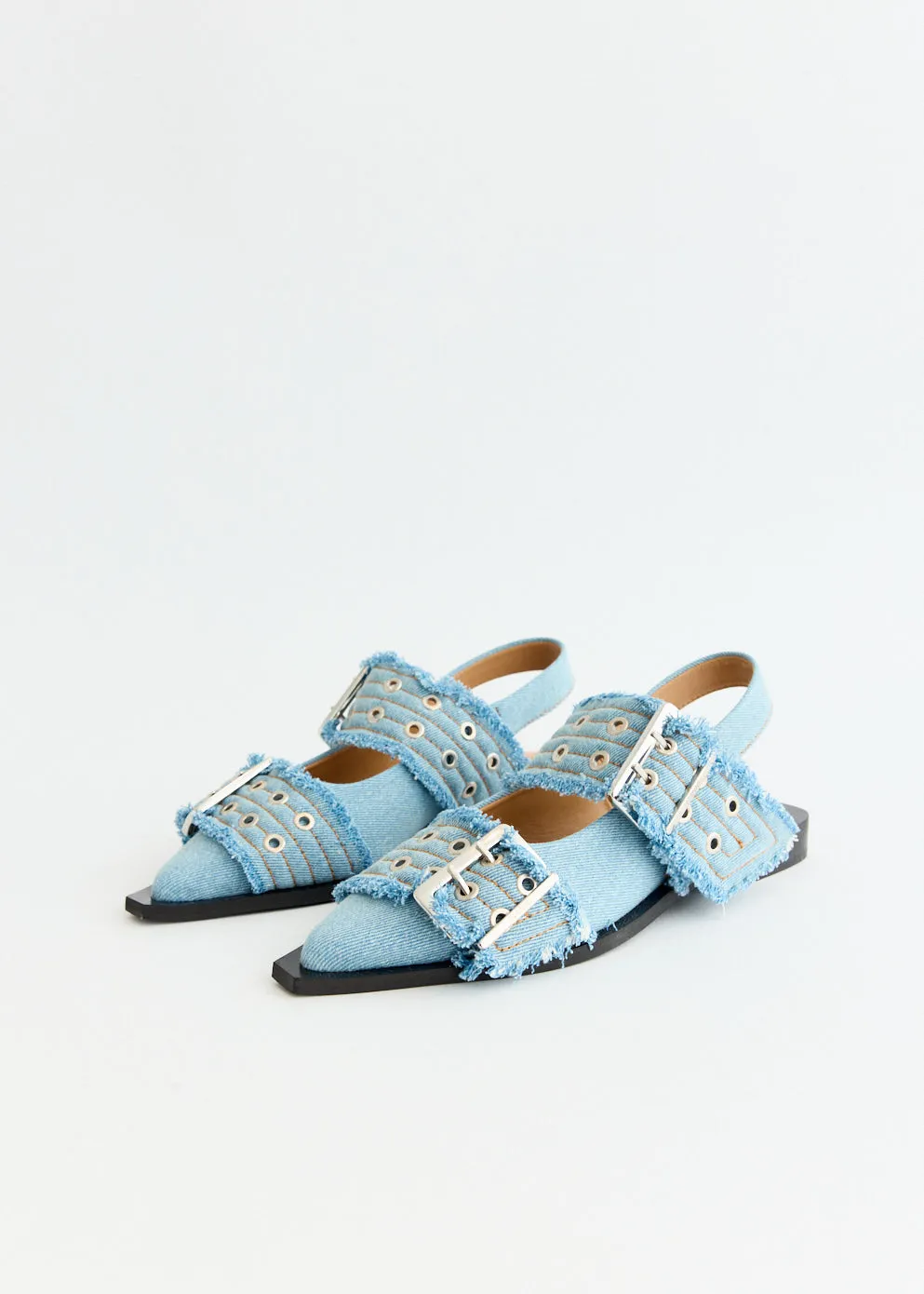 Ultimate Convenience Denim Charms Feminine Buckle Ballerinas