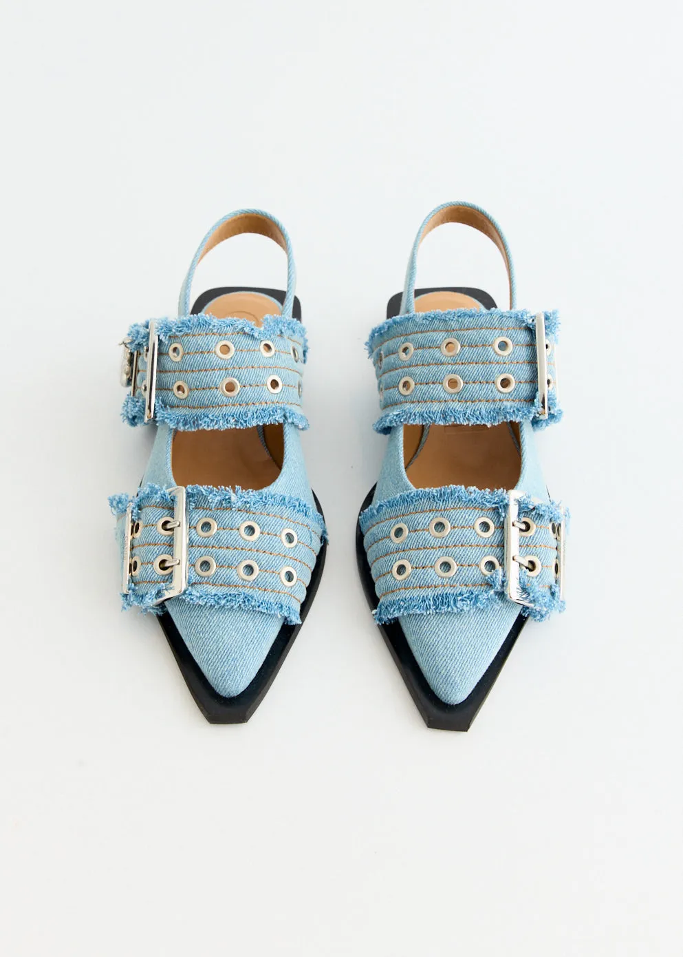 Denim Charms Feminine Buckle Ballerinas Magnetic Closure, Canvas, Smooth Finish