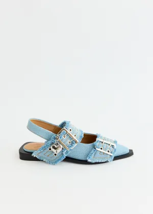 Limited production offer Denim Charms Feminine Buckle Ballerinas Striped pattern deal Water-Resistant