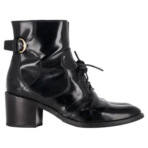 Louis Vuitton Lace-Up Heeled Boots in Black Patent Leather