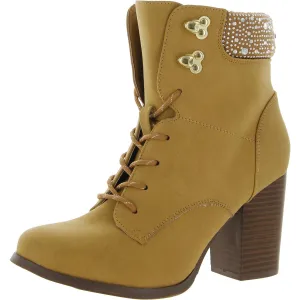 Maddie Womens Faux Leather Lace-Up Booties