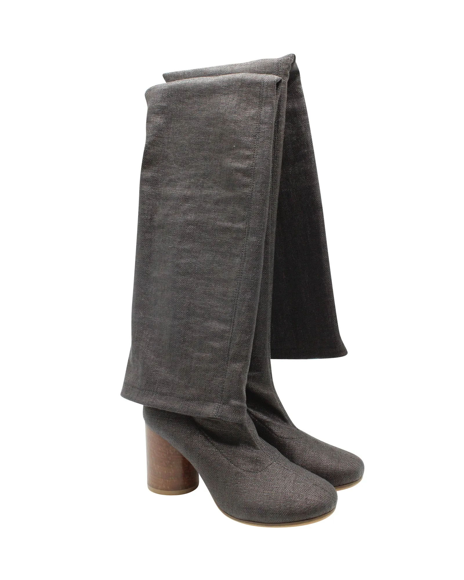 Maison Margiela Mid-thigh Boots in Dark Grey Canvas