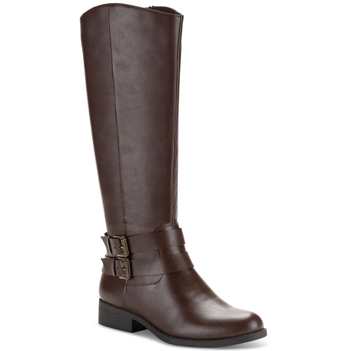 Malia Womens Faux Leather Buckle Mid-Calf Boots