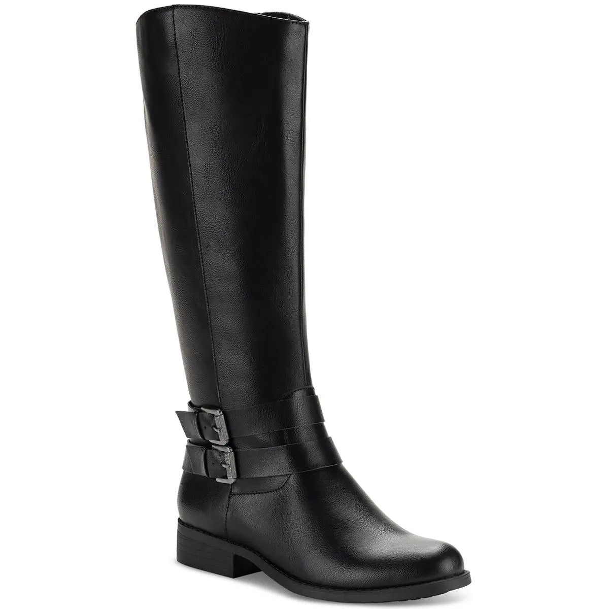 Malia Womens Faux Leather Buckle Mid-Calf Boots